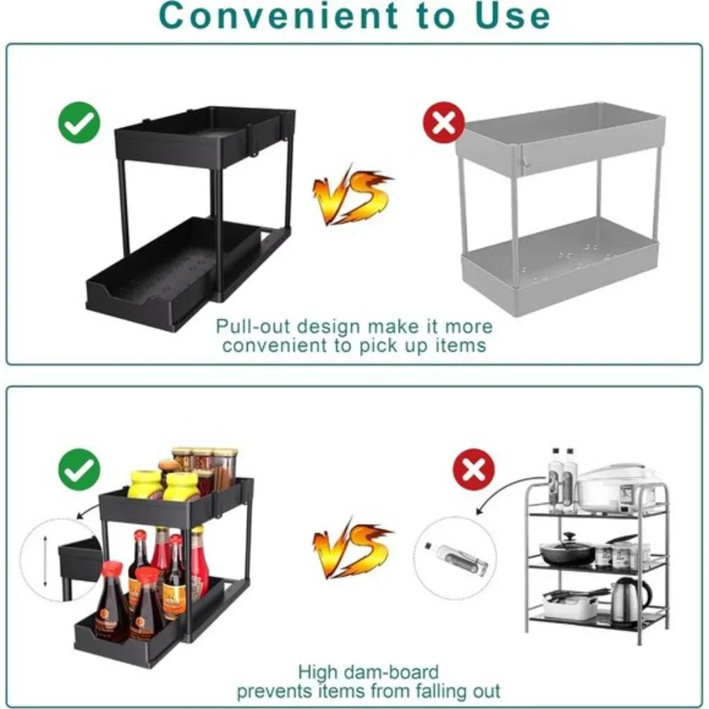 New 2-Pack Under Sink Organizer, 2-Tier Sliding Cabinet Baskets for Kitchen